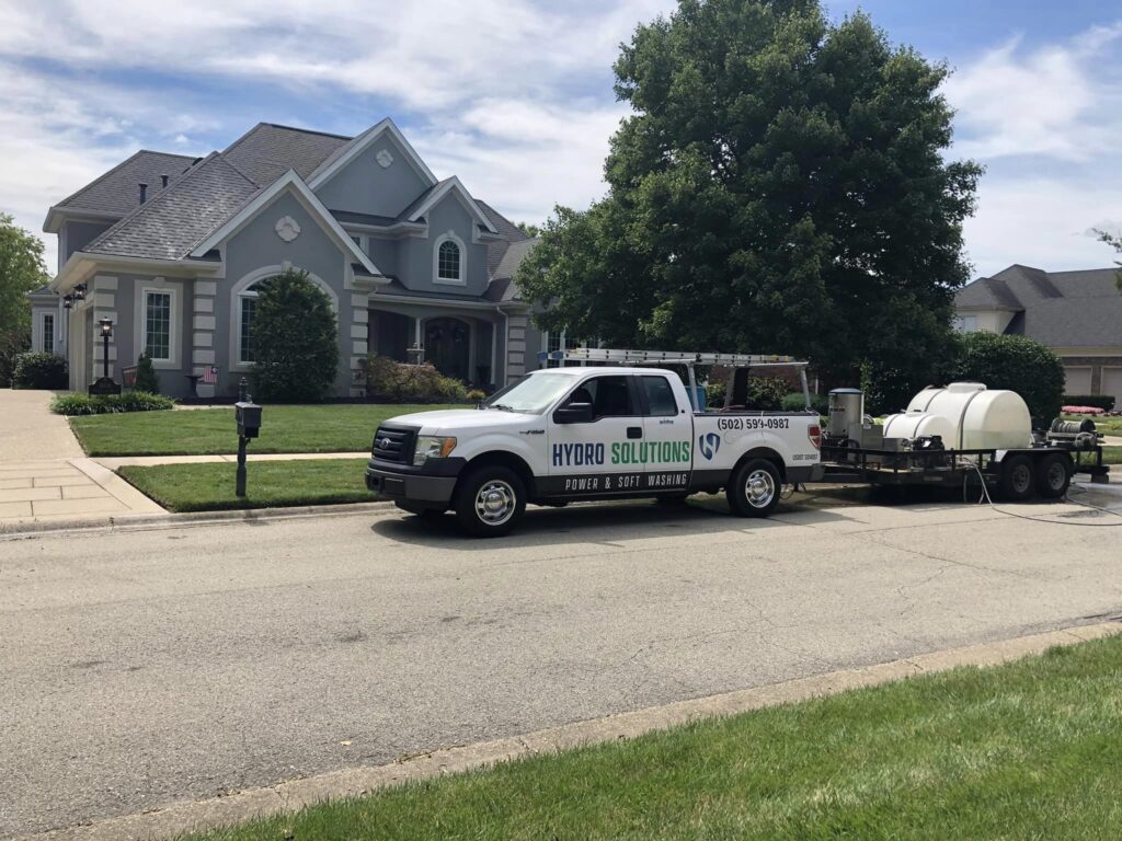 Hydro Solutions truck at a pressure washing job in Simpsonville, KY